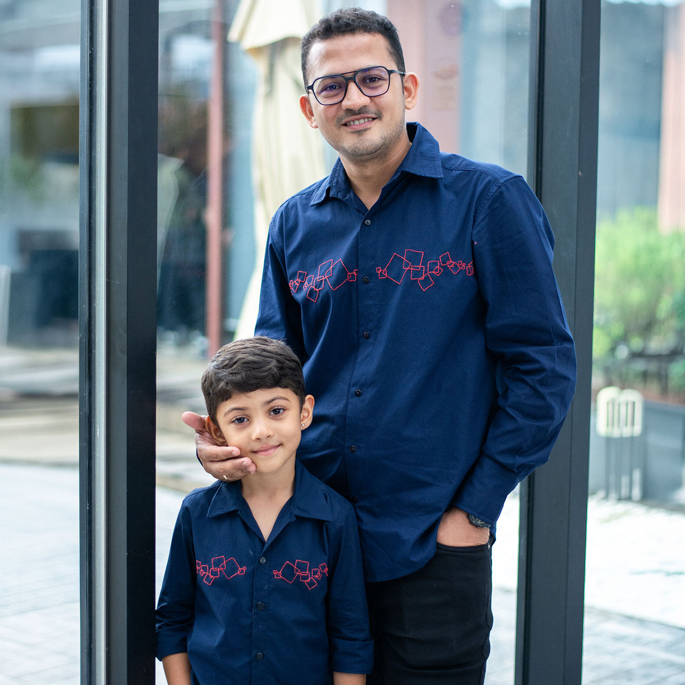 Abstract Squares Embroidered Shirt - Navy