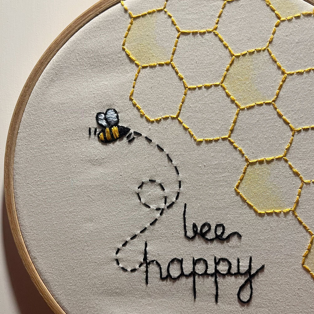 Bee Happy Hand Embroidered Wall Hanging