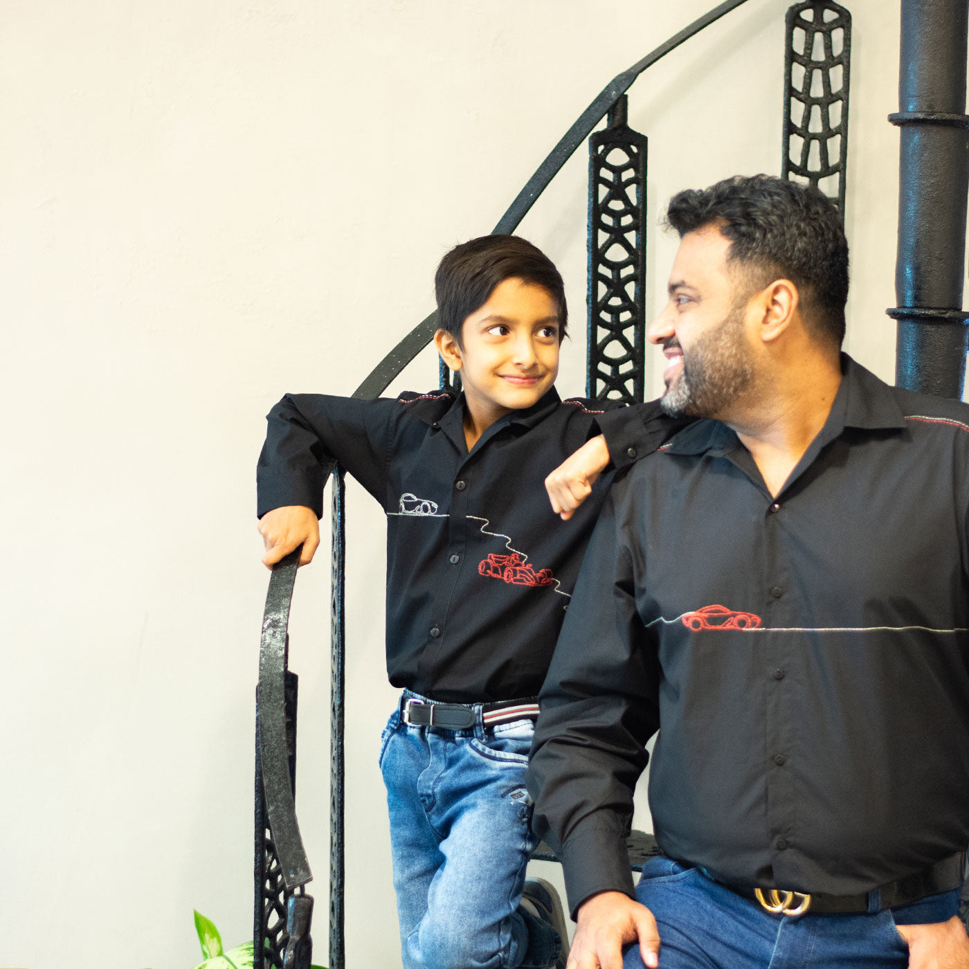Car Zoom Across Embroidered Men Shirt - Black