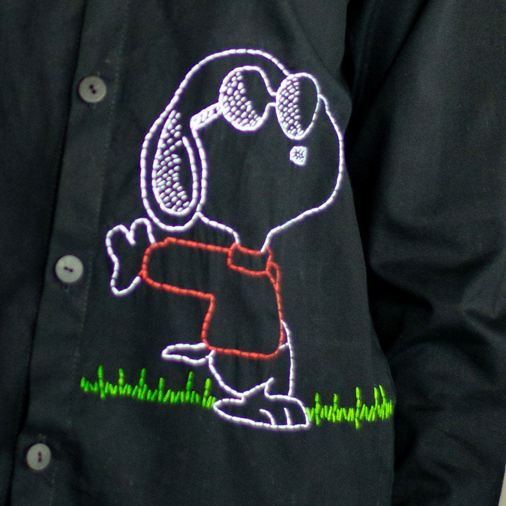 Chill Dog Embroidered Organic Cotton Women Shirt - Black