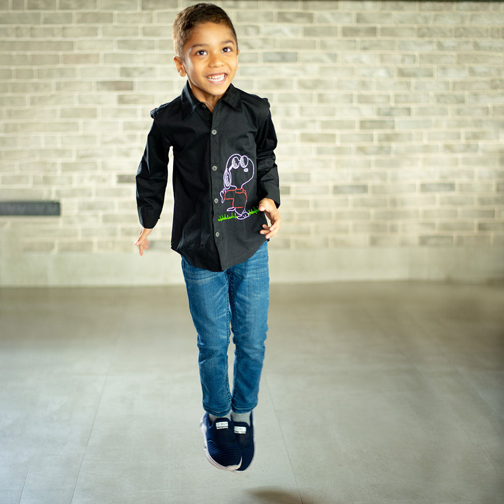 Chill Dog Embroidered Organic Cotton Shirt - Black