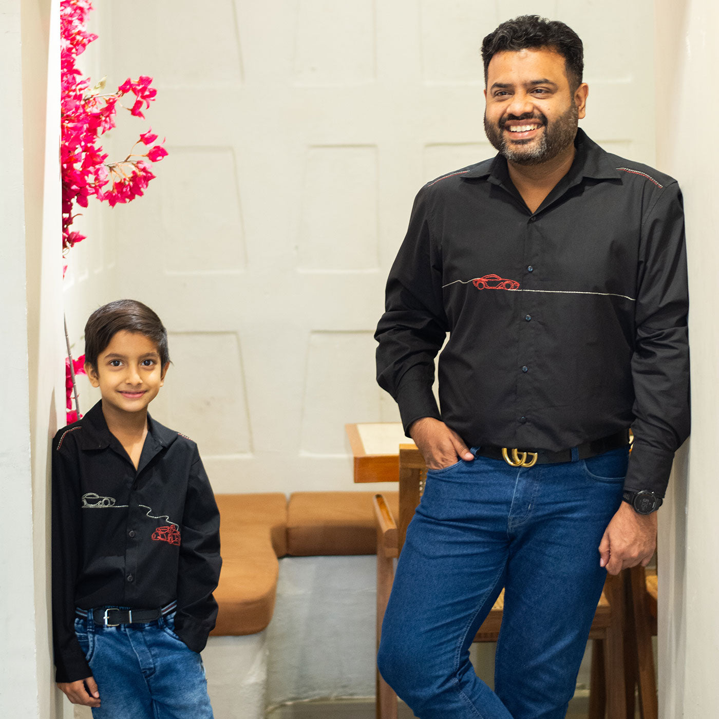 Dual Cars Embroidered Shirt - Black