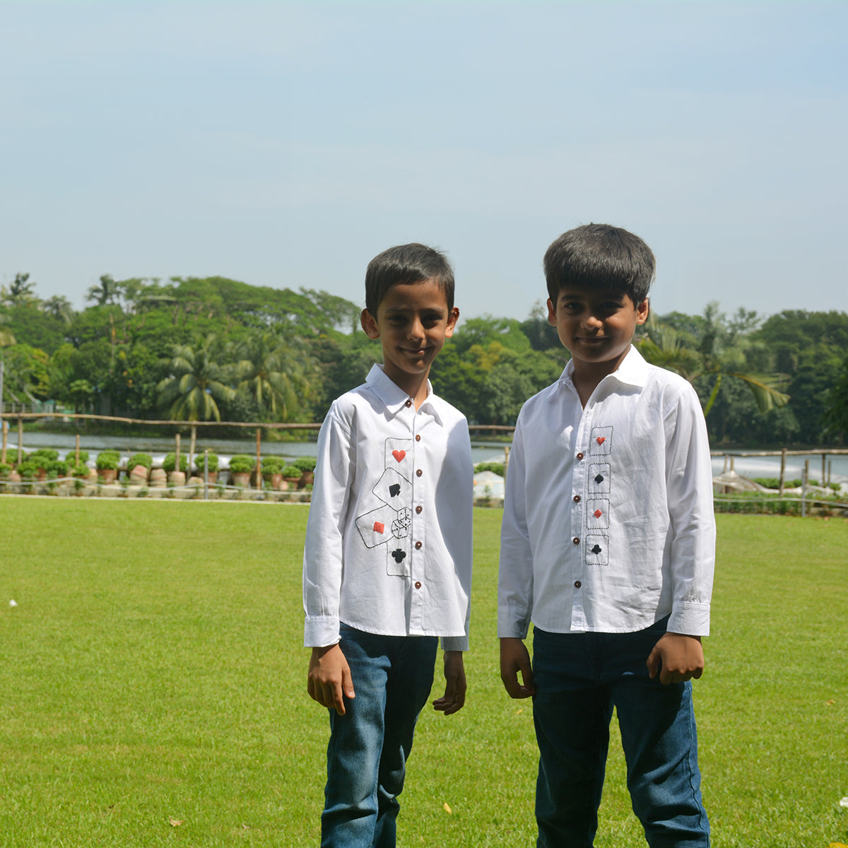 Playing Cards & Dice Embroidered Shirt - White