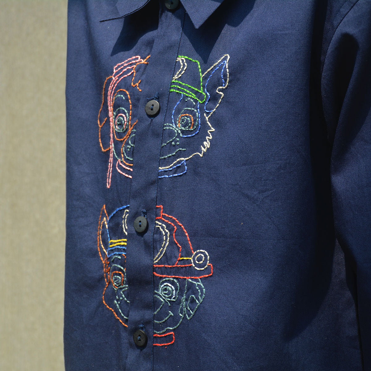 Pup Police Force Embroidered Shirt - Navy