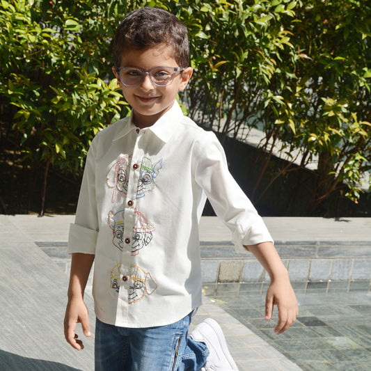 Pup Police Force Embroidered Shirt - White