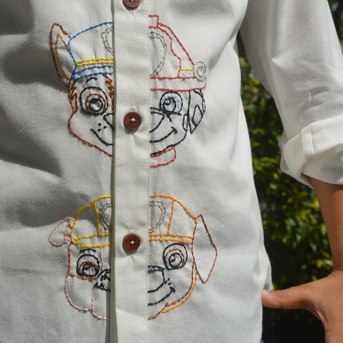Pup Police Force Embroidered Shirt - White