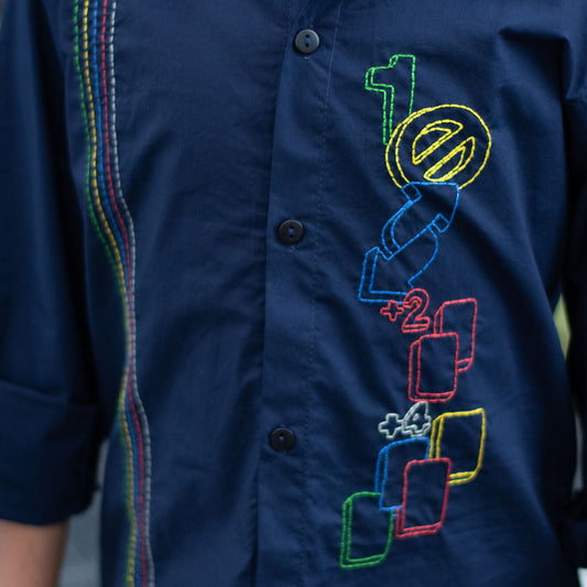 Skip and Reverse Embroidered Shirt - Navy
