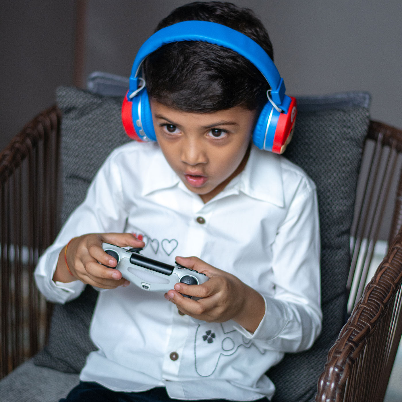 Video Game Embroidered Organic Cotton Shirt - White