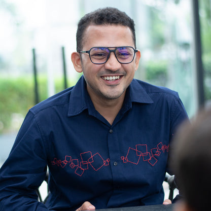 Abstract Squares Embroidered Men Shirt - Navy