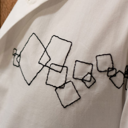 Abstract Squares Embroidered Shirt - White