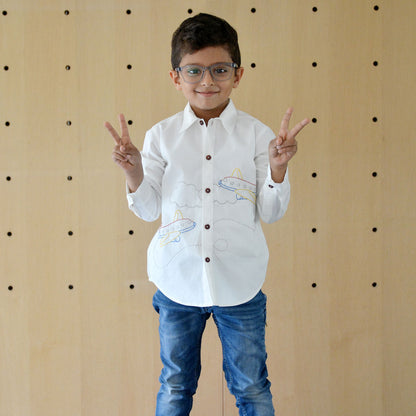 Aeroplane Embroidered Shirt - White