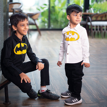 Bat Superhero Chest Icon Embroidered Organic Cotton Shirt - Black