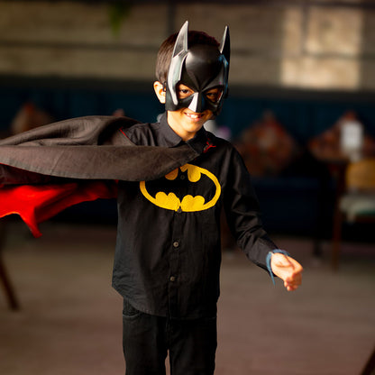 Bat Superhero Chest Icon Embroidered Organic Cotton Shirt - Black