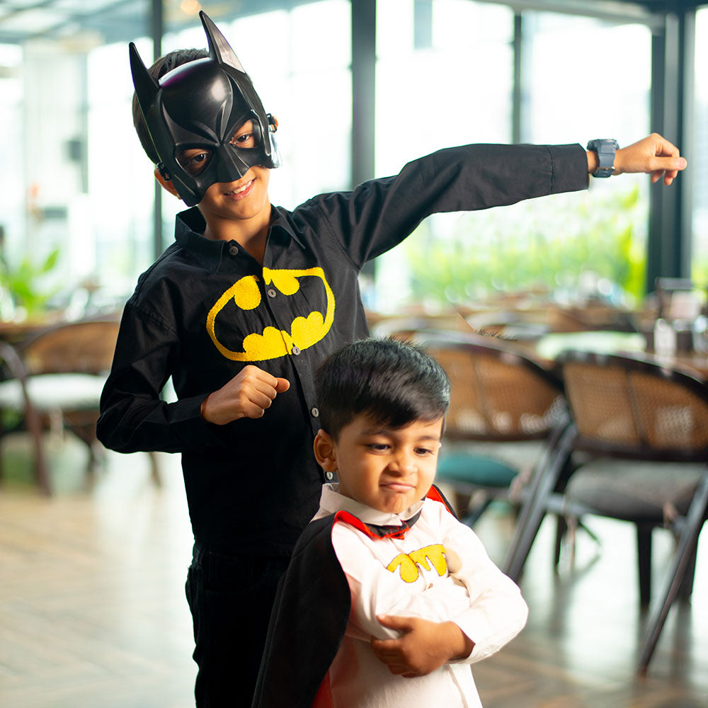 Bat Superhero Chest Icon Embroidered Organic Cotton Shirt - Black