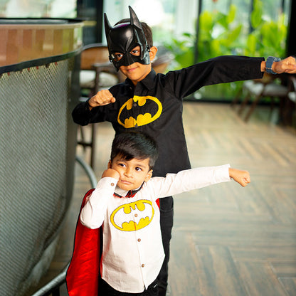 Bat Superhero Chest Icon Embroidered Organic Cotton Shirt - White