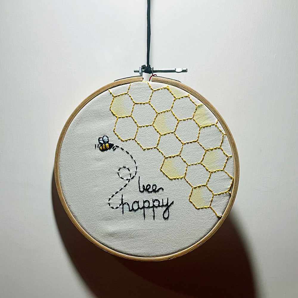 Bee Happy Hand Embroidered Wall Hanging