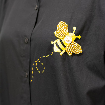 Bling Queen Bee Embellished Women Shirt - Black
