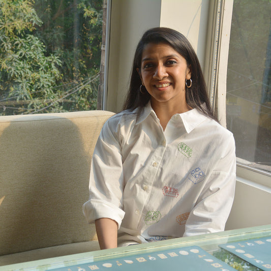 Building Blocks Embroidered Women Shirt - White