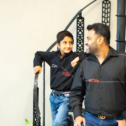 Car Zoom Across Embroidered Men Shirt - Black