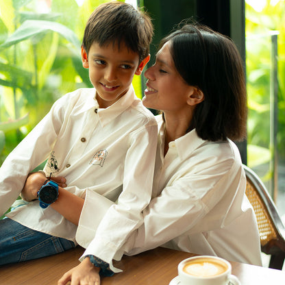 Cat and Mouse Cartoon Embroidered Women Shirt - White