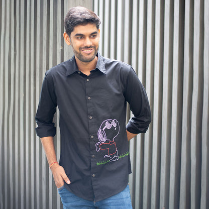 Chill Dog Embroidered Organic Cotton Men Shirt - Black