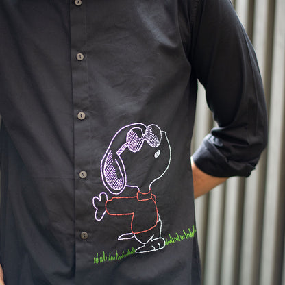 Chill Dog Embroidered Organic Cotton Men Shirt - Black