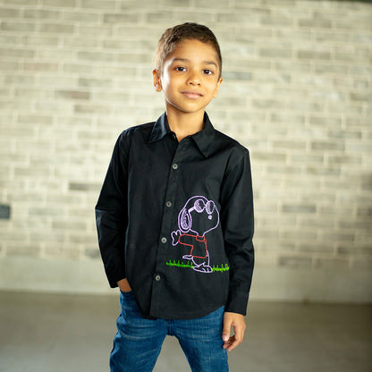 Chill Dog Embroidered Organic Cotton Shirt - Black