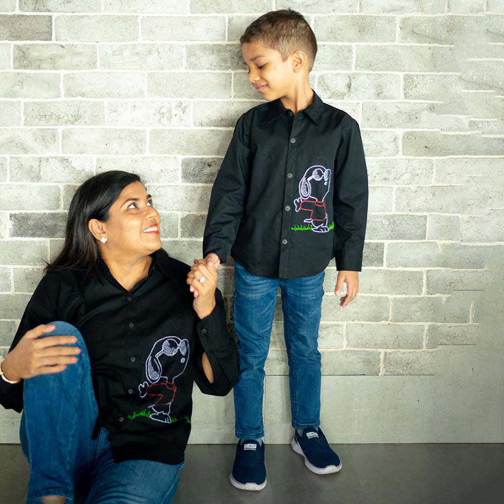 Chill Dog Embroidered Organic Cotton Shirt - Black