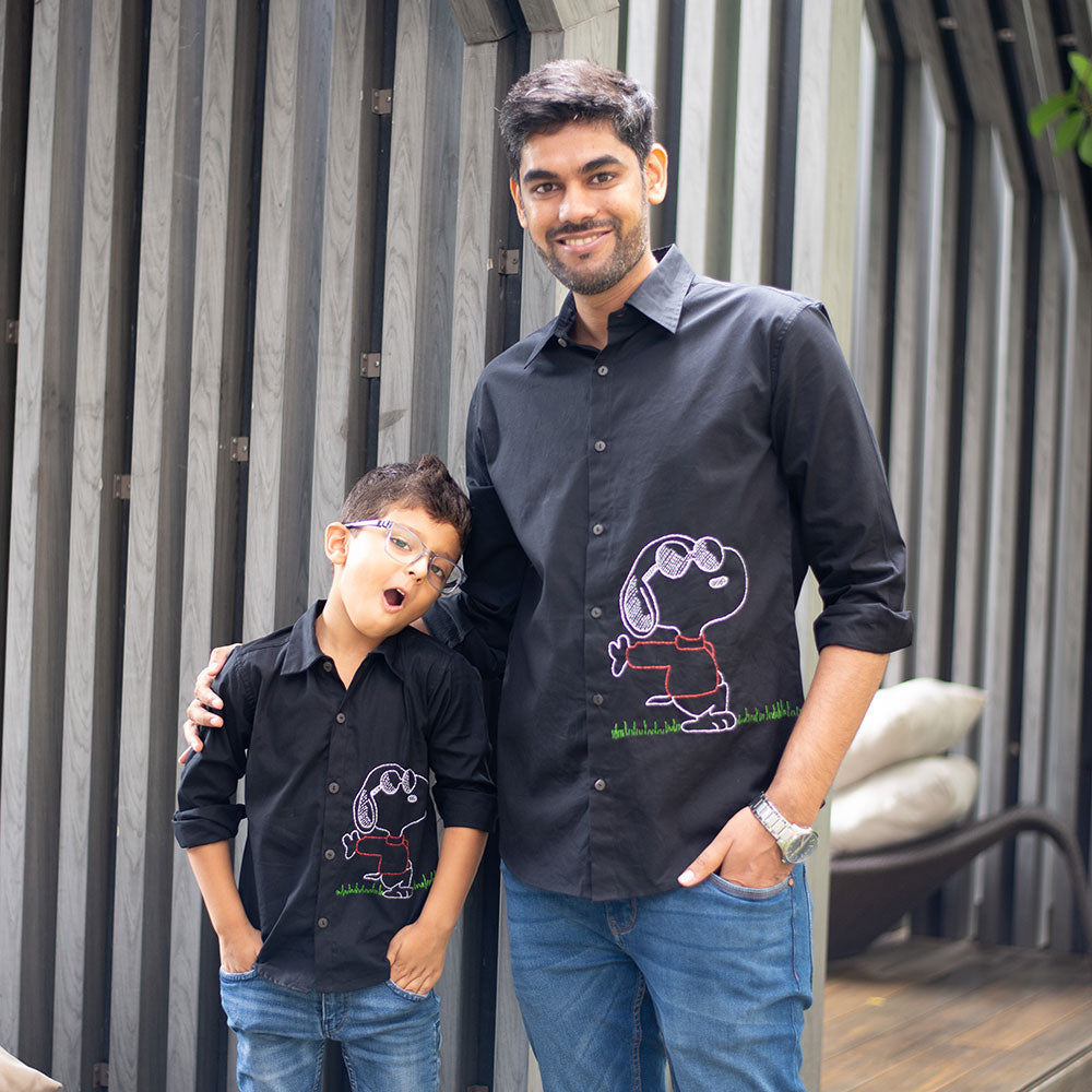 Chill Dog Embroidered Organic Cotton Men Shirt - Black