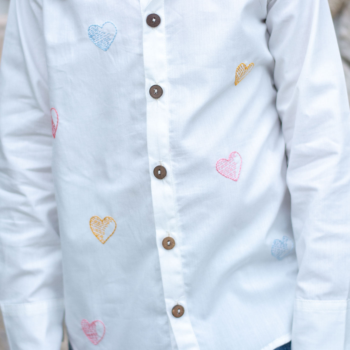 Colourful All Over Hearts Embroidered Shirt - White