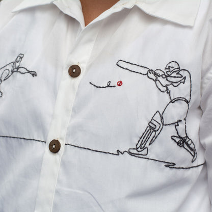Cricketer Embroidered Shirt - White