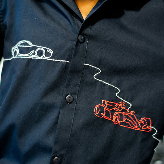 Dual Cars Embroidered Shirt - Black