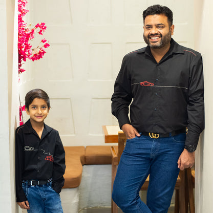 Dual Cars Embroidered Shirt - Black