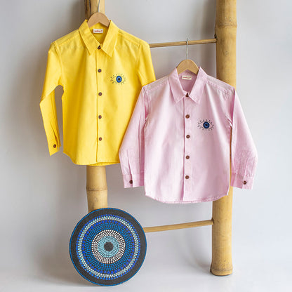 Evil Eye Embroidered Unisex Shirt - Light Pink