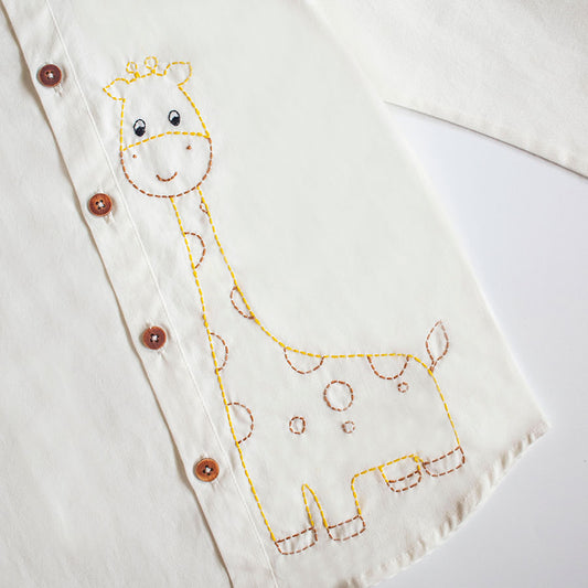 giraffe embroidered organic white shirt kids