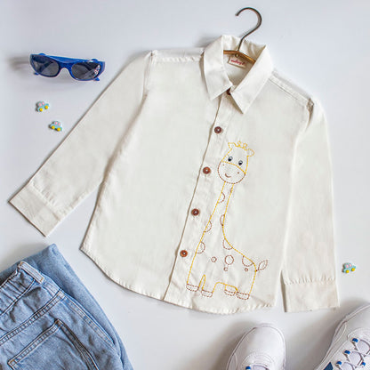 giraffe embroidered organic white shirt kids