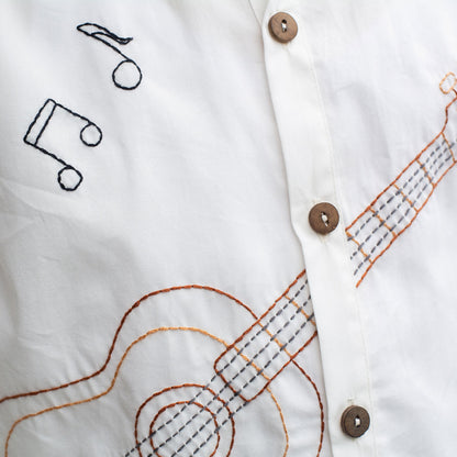Guitar Player Embroidered Shirt - White