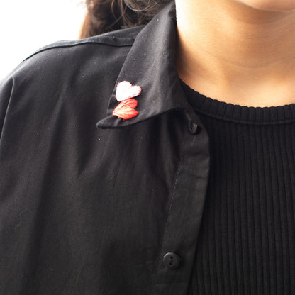 Haphazard Hearts Embroidered Organic Cotton Shirt - Black