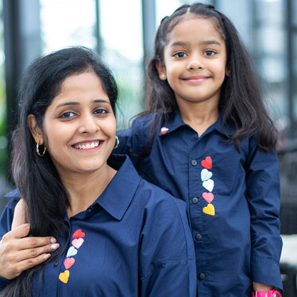 Haphazard Hearts Embroidered Organic Cotton Shirt - Navy