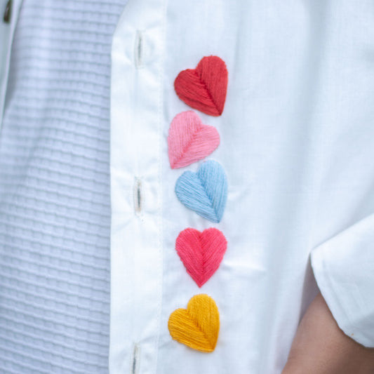 Haphazard Hearts Embroidered Organic Cotton Shirt - White
