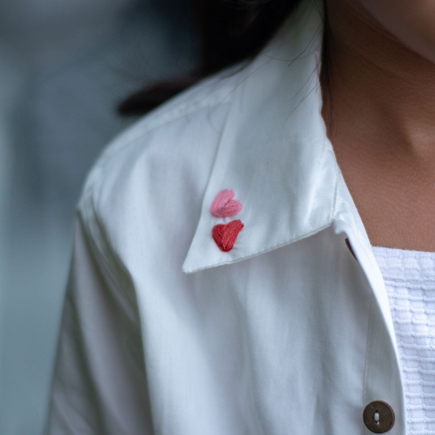 Haphazard Hearts Embroidered Organic Cotton Shirt - White