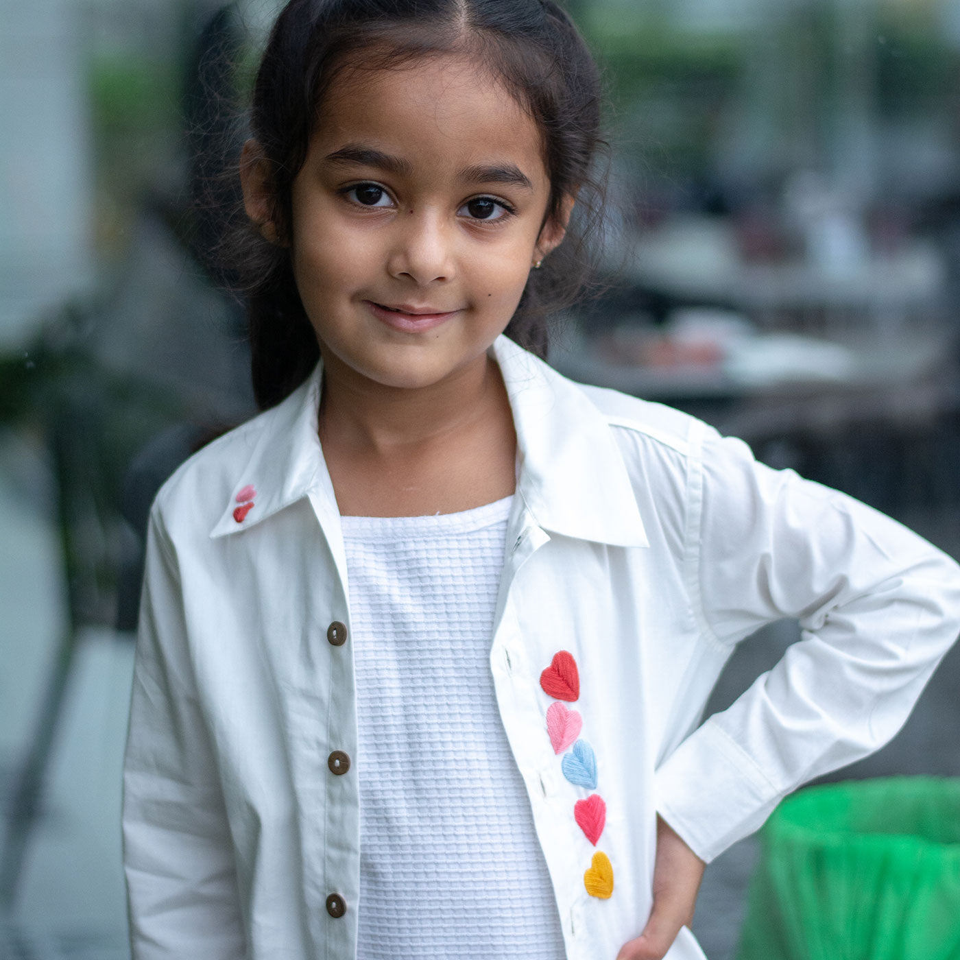 Haphazard Hearts Embroidered Organic Cotton Shirt - White