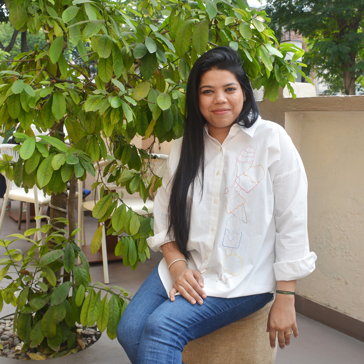 Ice Cream Embroidered Shirt for Women