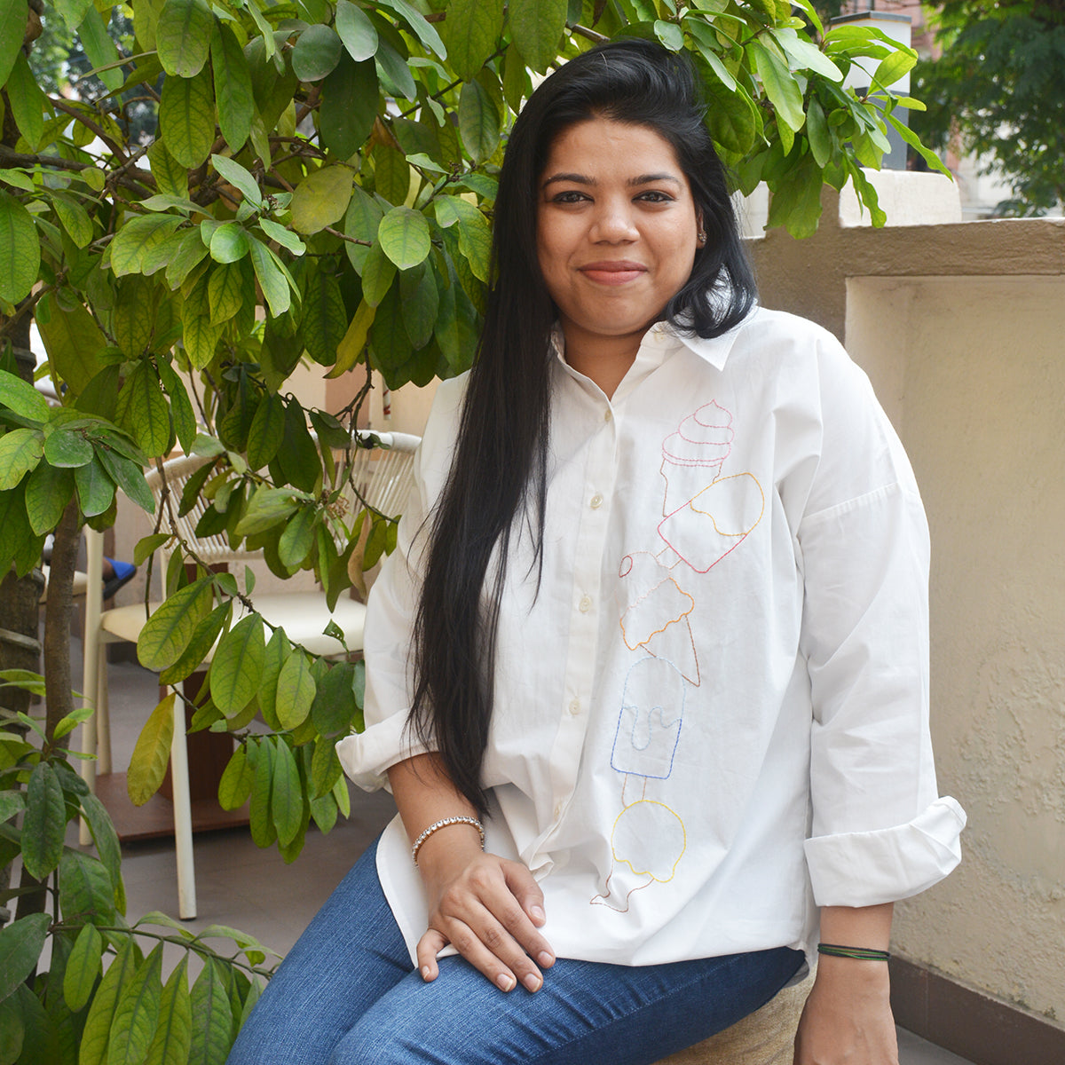 Ice Cream Embroidered Shirt for Women