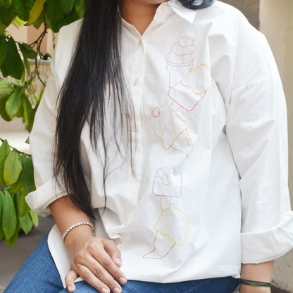 Ice Cream Embroidered Shirt for Women
