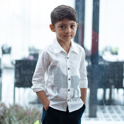 Lined Horse Embroidered Shirt - White