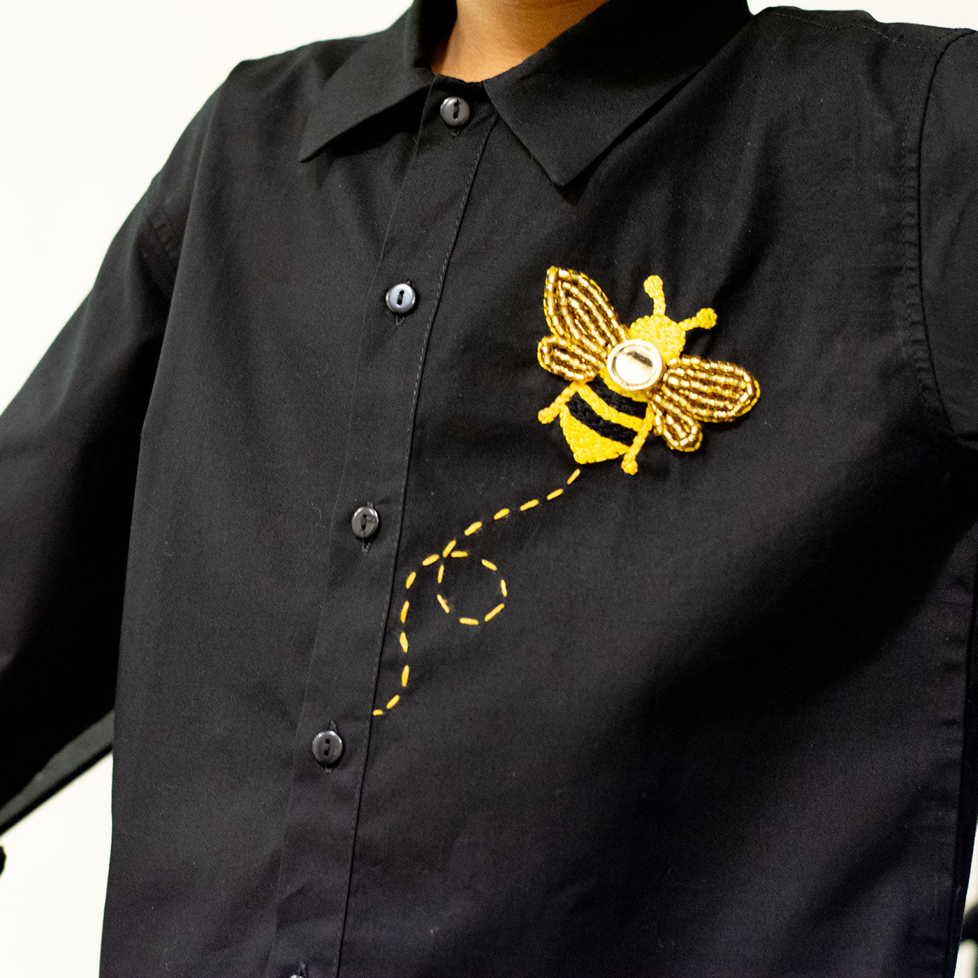 Little Bling Bee Embellished Shirt - Black