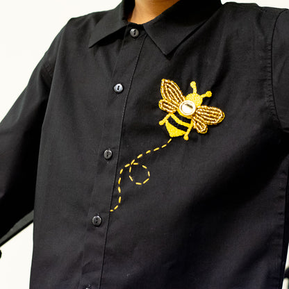 Little Bling Bee Embellished Shirt - Black