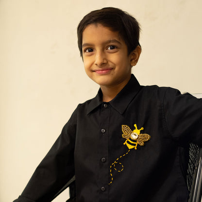 Little Bling Bee Embellished Shirt - Black