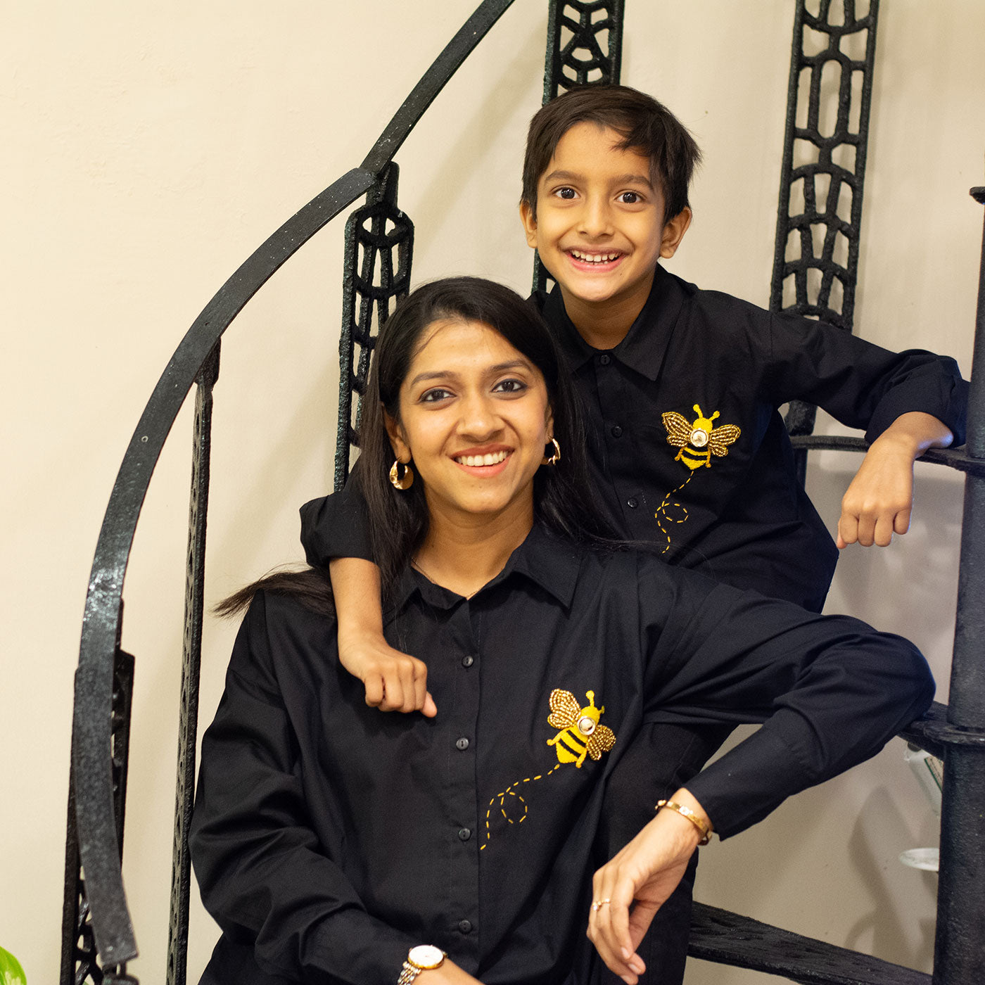 Little Bling Bee Embellished Shirt - Black